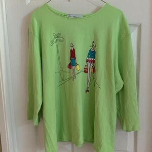 Marisa Christina Lime Green Graphic Long Sleeve Top size 1X